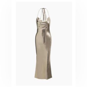 Metallic cowl neck backless dress